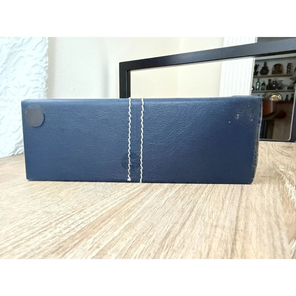 Quartz Desk‎ Clock Squared Faux Leather Blue Nautical Design